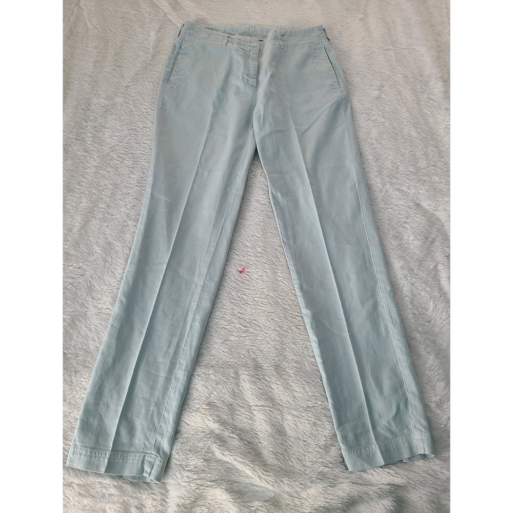 POETRY Pale Blue Slim Leg Stretch Trousers Size 8 Linen Cotton Blend Pants